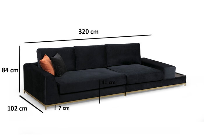Atelier Del Sofa Sofá de 4 Plazas con Mesa Lateral - Negro y Dorado Atelier Del Sofa Sofá de 4 Plazas con Mesa Lateral - Negro y Dorado